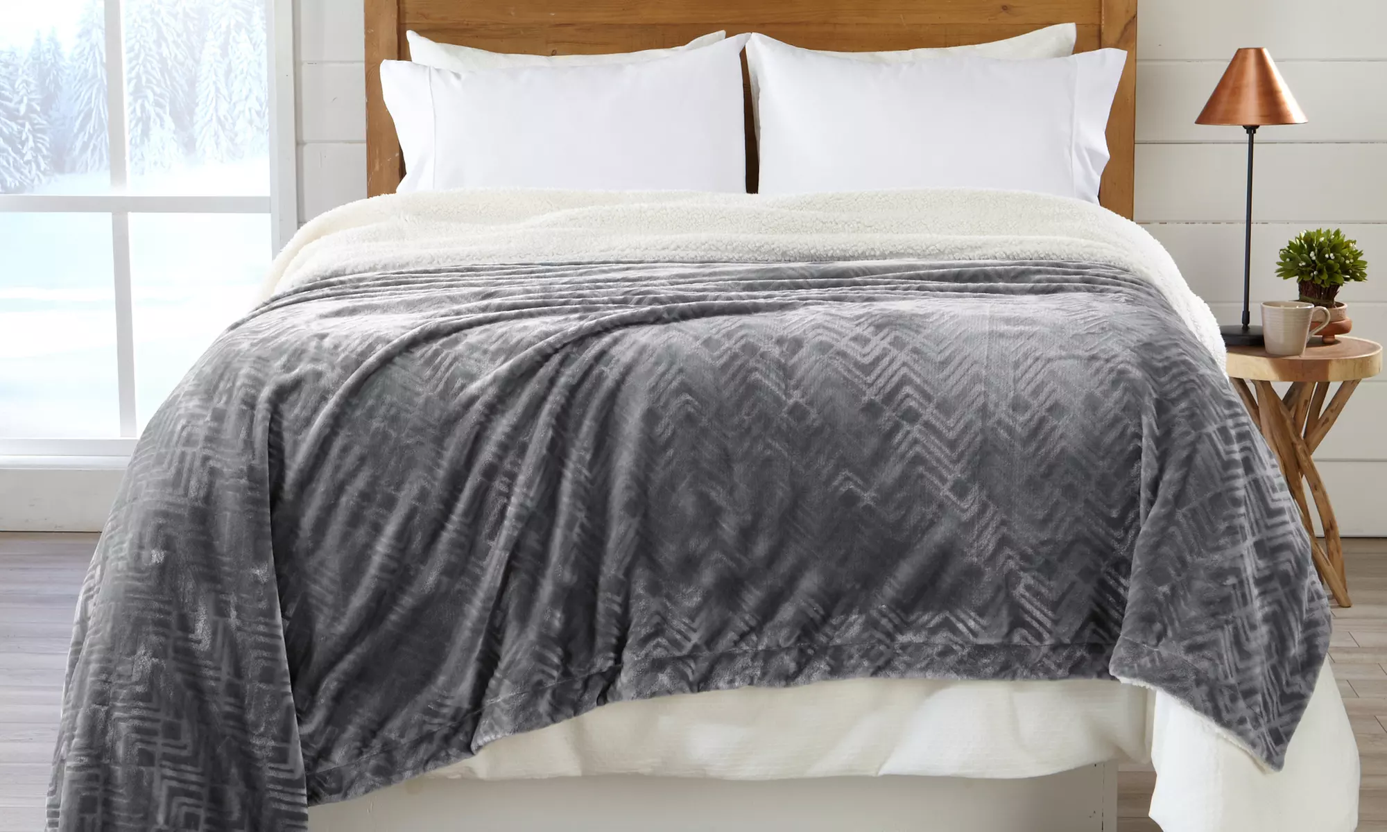 Reversible Berber and Sculpted Velvet Plush Bed Blanket - Primary Image