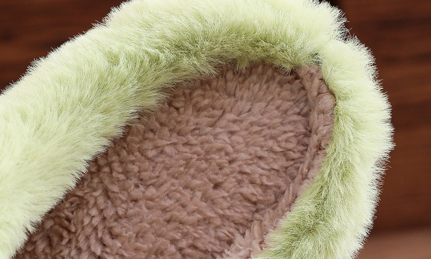 Image 8: Slip-on Grinch-Inspired Faux Fur Slippers