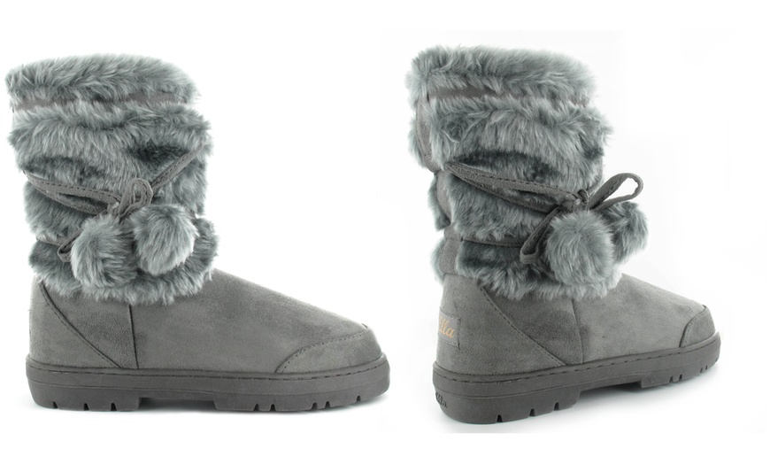 Image 3: Faux Fur Boots with Pom-Poms