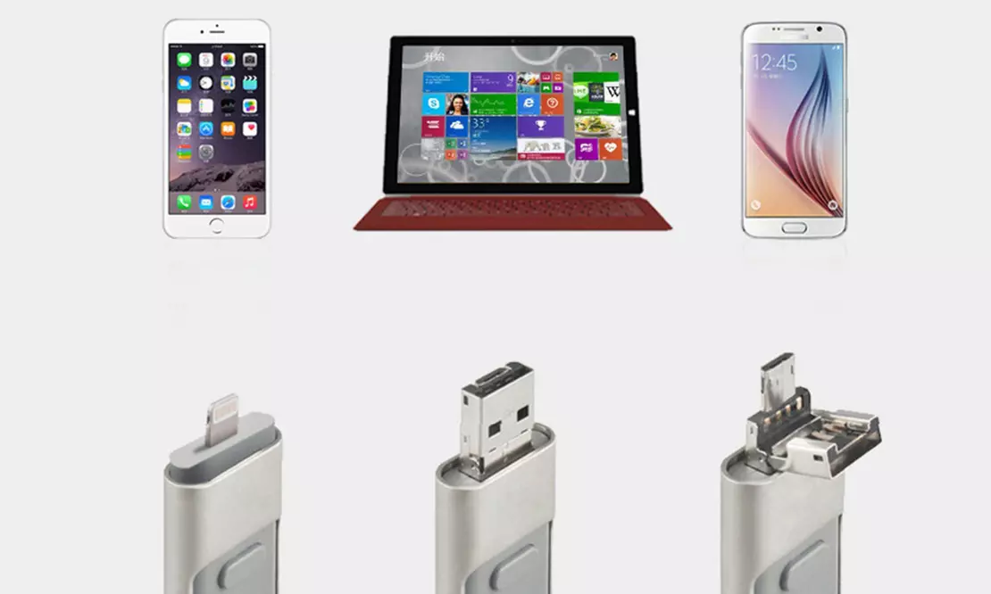 3-in-1 USB-Stick für Apple, Android und Windows 64 GB oder 128 GB in Schwarz, Gold oder Silber,  inkl. Versand - Primary Image