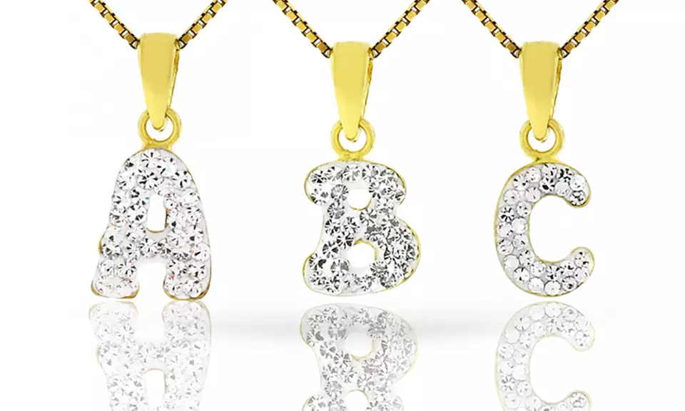 Kids' 14K Gold over Sterling Silver Crystal Initial Pendants - Primary Image