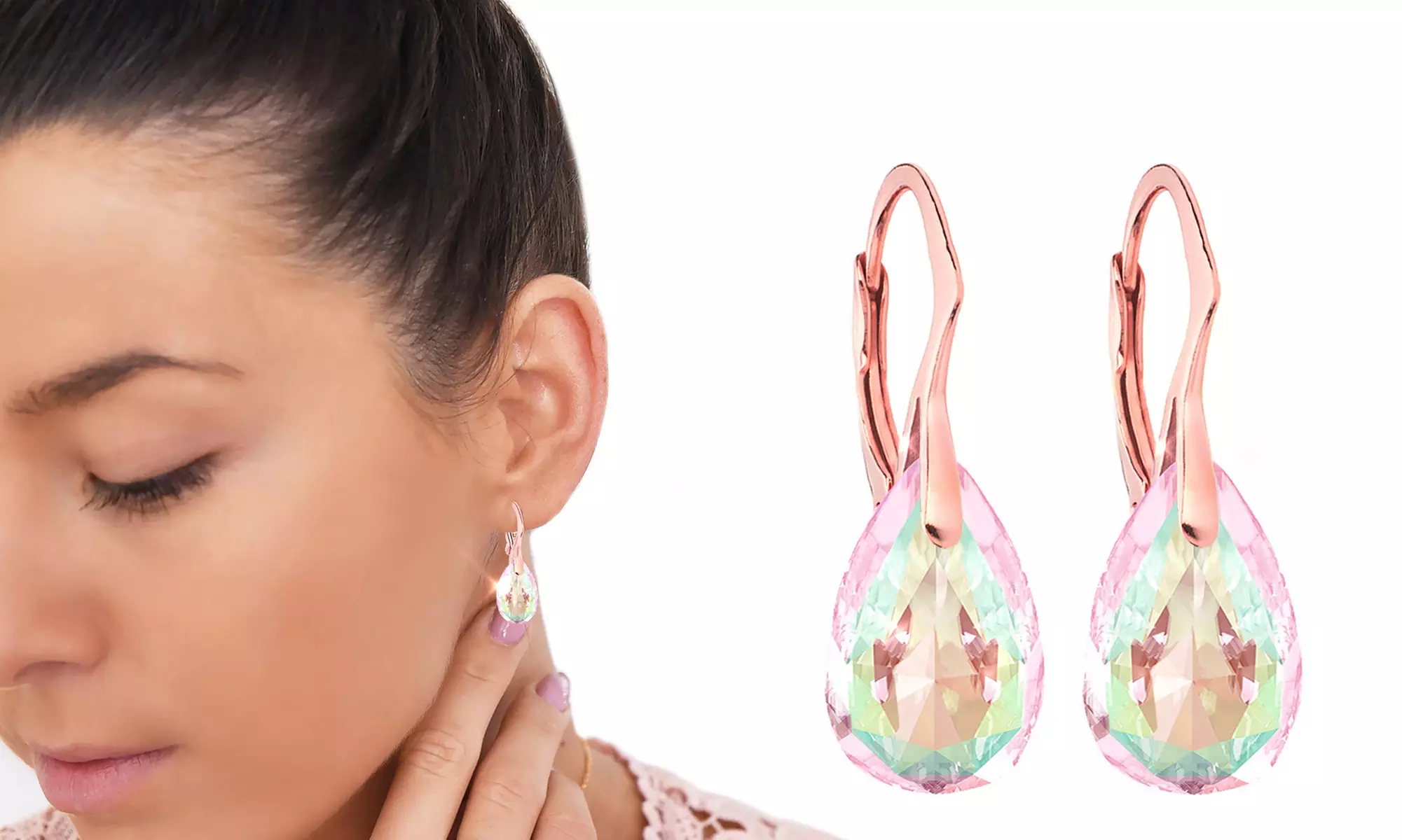 1, 2 ou 3 paires de boucles d'oreilles en argent massif plaqué or rose Ah! jewellery®, ornées de cristaux Swarovski® - Primary Image