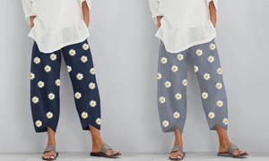 Women's Loose Daisy Print Cotton Pants