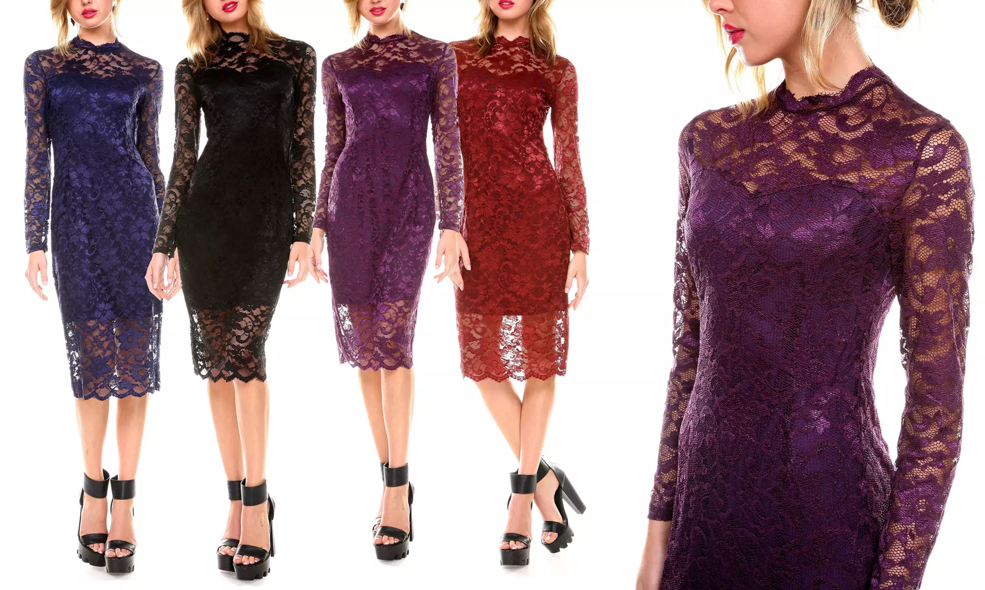 Women's Mock-Neck Lace-Overlay Cocktail Dress - Primary Image