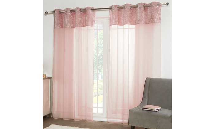 Up To 36 Off Crushed Velvet Top Voile Curtains Groupon