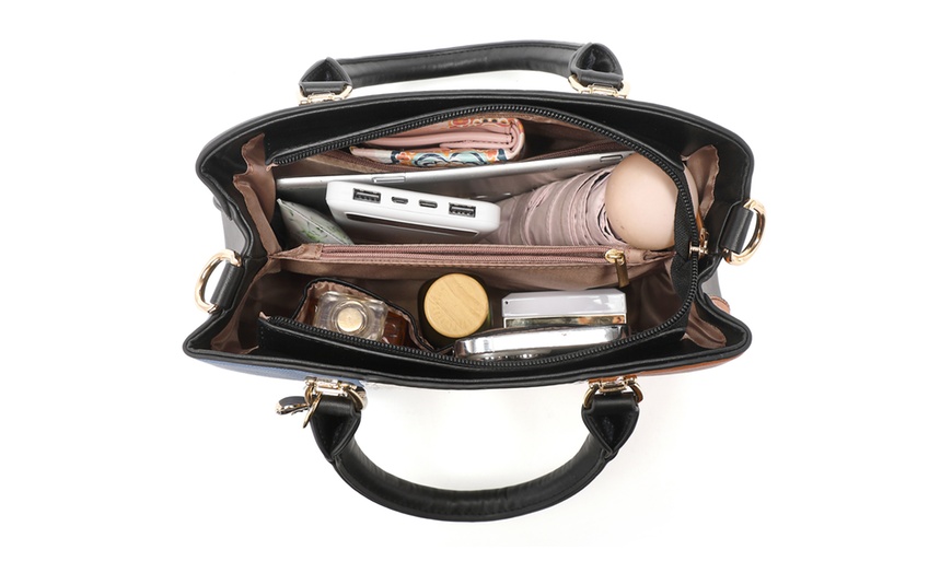Image 22: Women's Color-block Fashion Tote and Top Handle Handbags