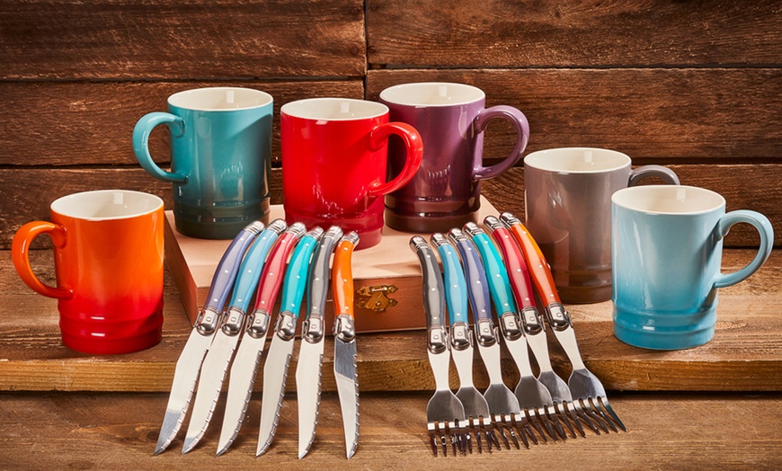 Image 1: Multi-Coloured Cutlery or Mug Set