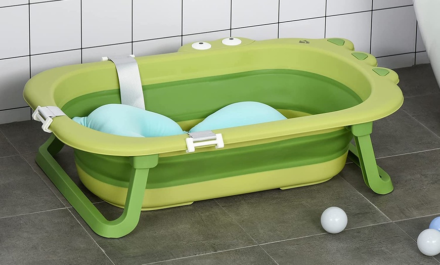 Image 1: HomCom Baby Crocodile Collapsible Bath