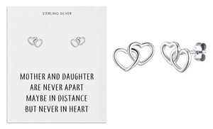 Sterling Silver Mother Daughter Quote Heart Link Earrings