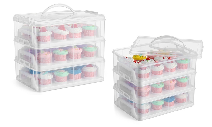 Image 1: Three-Tier Cupcake Carrier Box