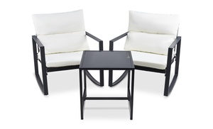 Rocking Chair and Table Rattan-Effect Garden Furniture Set