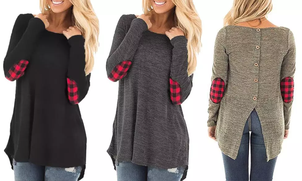 Leo Rosi Women's Buffalo Plaid Elbow Patch Top. Plus Sizes Available. - Primary Image