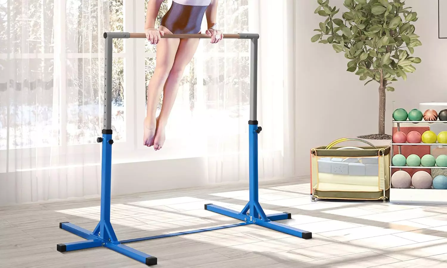 HomCom Height Adjustable Horizontal Gymnastic Bar for Kids