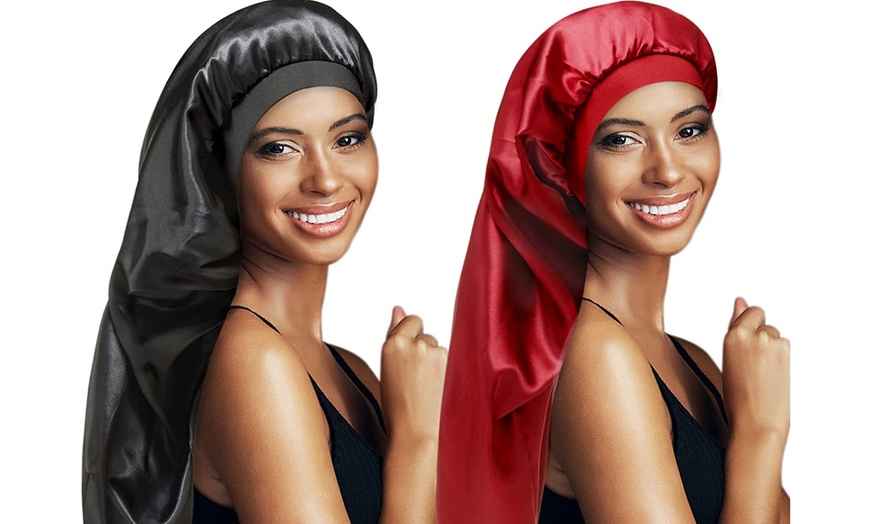 Image 1: One or Two Long Satin Bonnet Sleep Caps