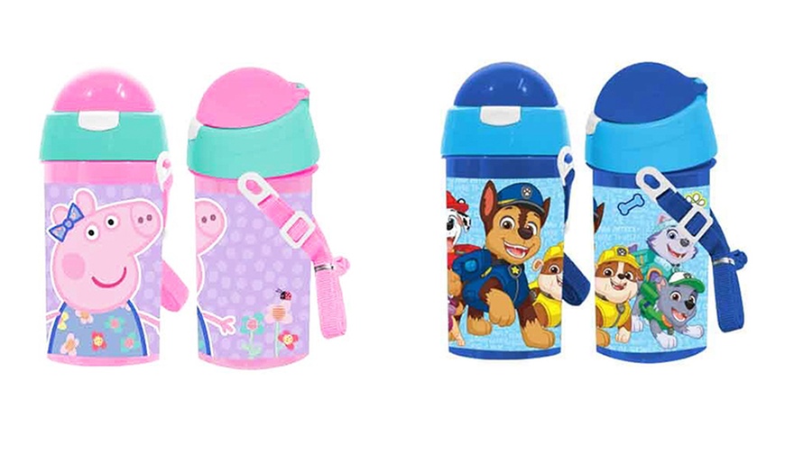 Image 1: Affinity Paw Patrol or Peppa Pig Flip-Top Water Bottle with Straw