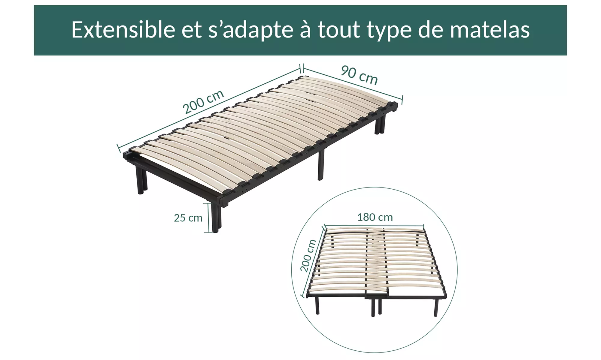 Somier extensible de 90 a 180 cm de Sampur