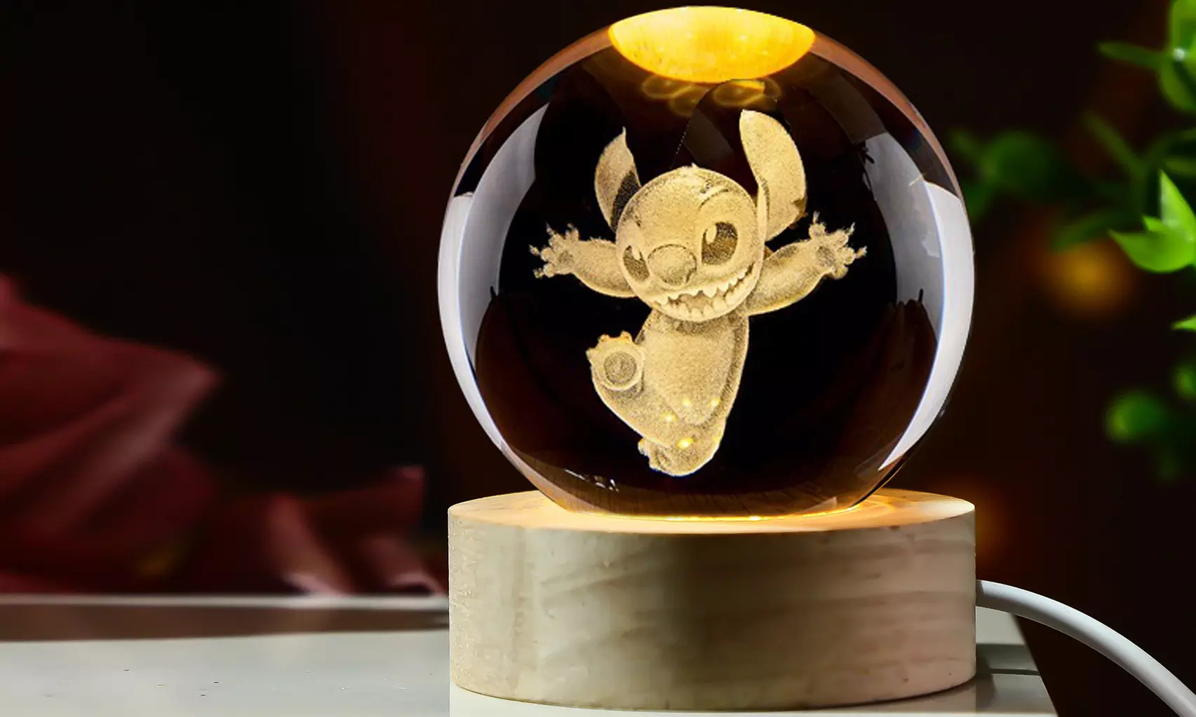 Stitch Inspired Laser Carving 3D Crystal Ball Night Light