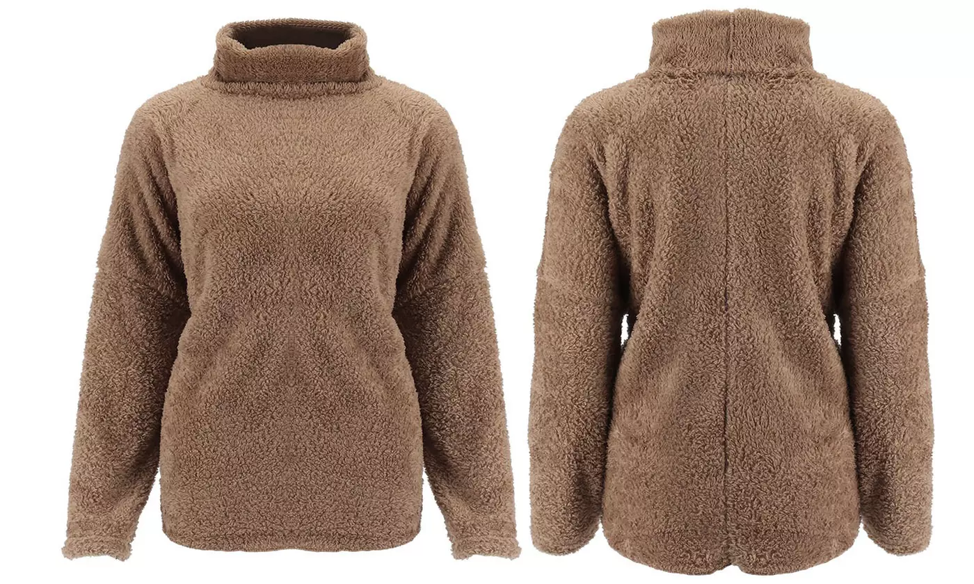 Women's Fuzzy Fleece Oversized Loose Turtleneck Sherpa