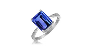 4.00 CTW Emerald Cut Genuine Tanzanite Ring in Sterling Silver