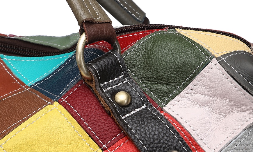 Image 11: Genuine Leather Exquisite Patchwork Handbag 