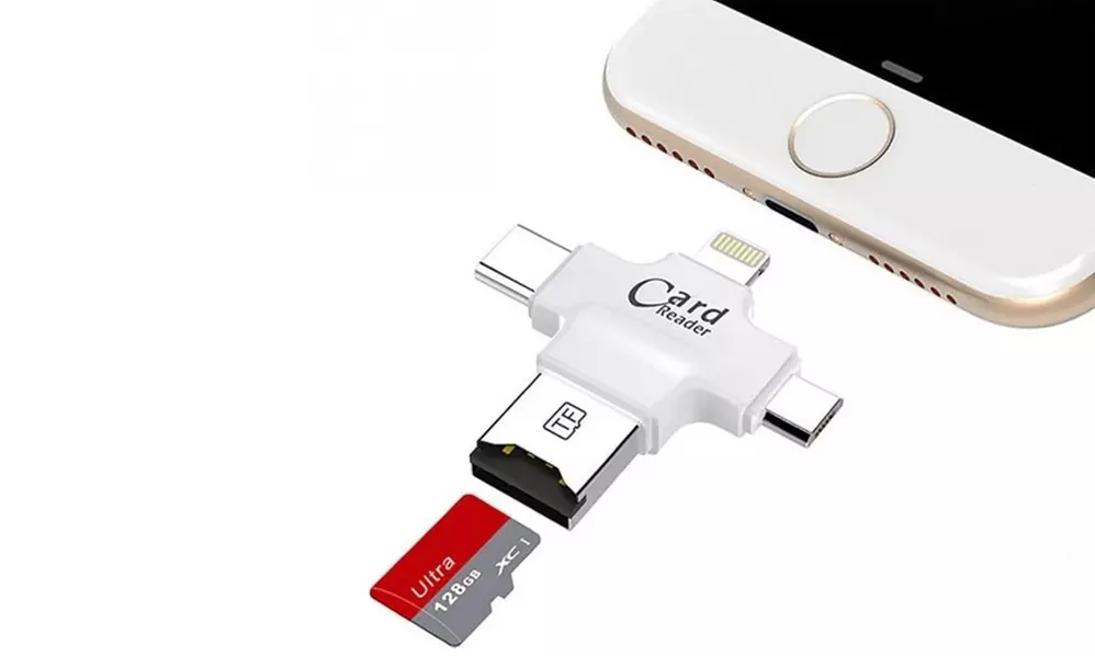 Lector de Tarjetas Micro SD 4 en 1, USB, Blanco/Negro - Primary Image