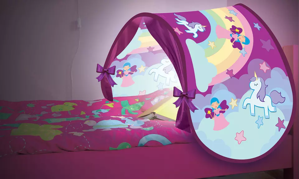 Tente de lit avec lampe LED pour enfants, modèle Licorne ou Galaxie - Primary Image
