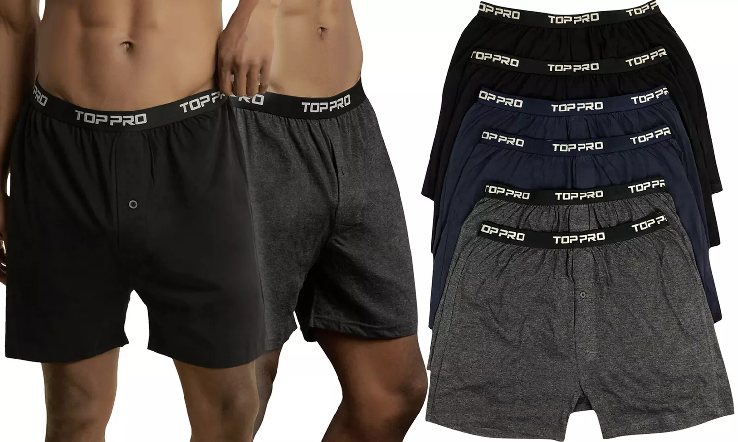 Top Pro Men's Moisture-Wicking All-Cotton Comfort Boxer Shorts (6-Pack) - Primary Image