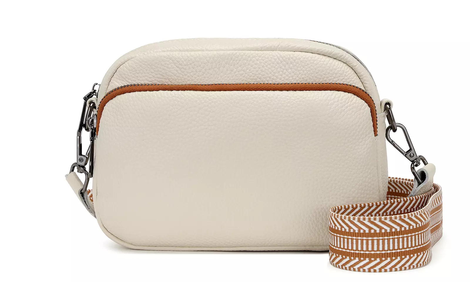 Clearance Leather Crossbody Shoulder Bag with Jacquard Woven Strap