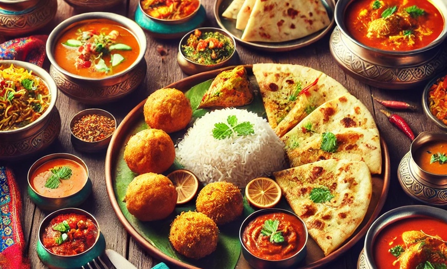 Image 1: House Sharing Platter and a Main Indian Meal with Rice 