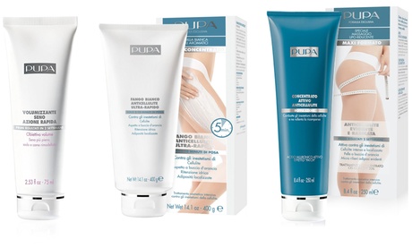 Creme e fango per il corpo Pupa, disponibili in 3 tipologie e formati