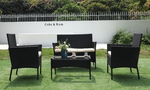 Four-Piece Black Rattan-Effect Garden Furniture Set