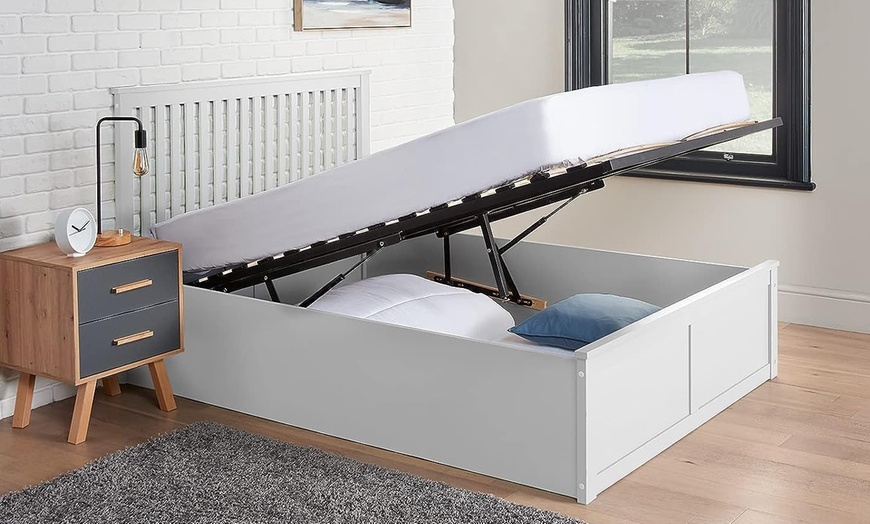 Image 1: White Wooden Ottoman Bed