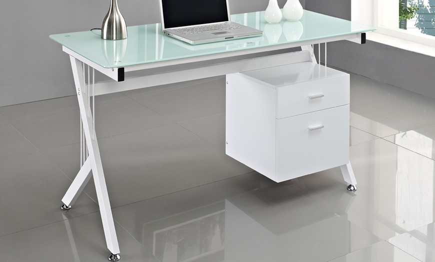 Image 1: Glass Top Computer Desk