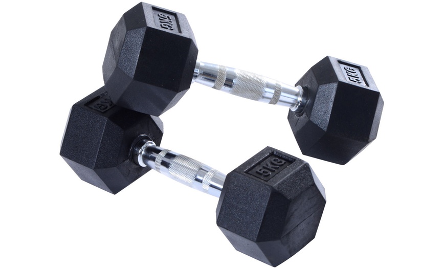 Image 34: Rubber Hexagonal Dumbbells