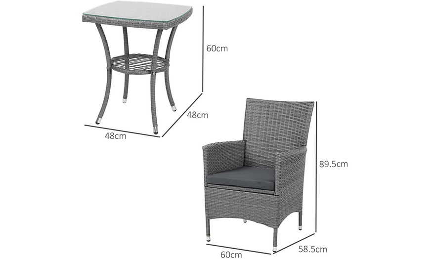 Image 6: Outsunny Three-Piece Rattan-Effect Bistro Set