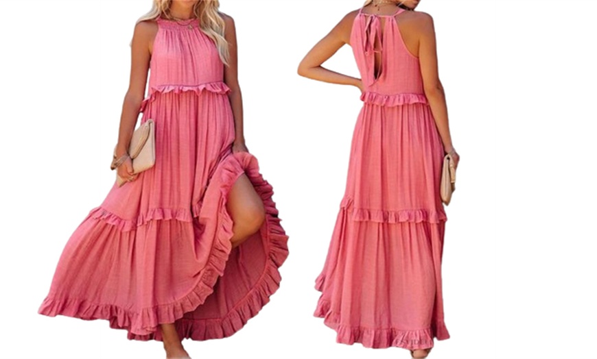 Image 5: Womens Sleeveless Halter Maxi Dress