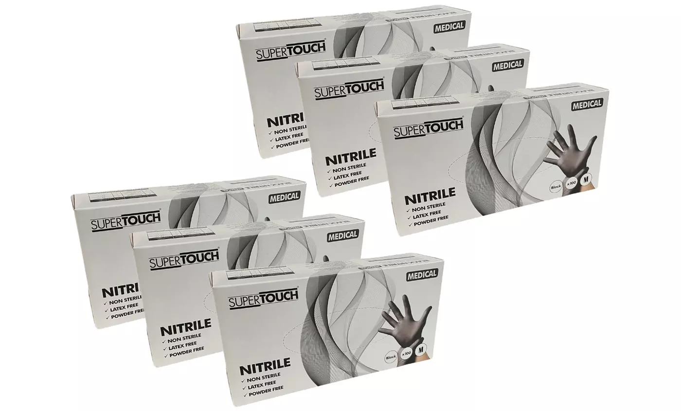 Up to 10 Packs of 100 Supertouch Black Nitrile Gloves