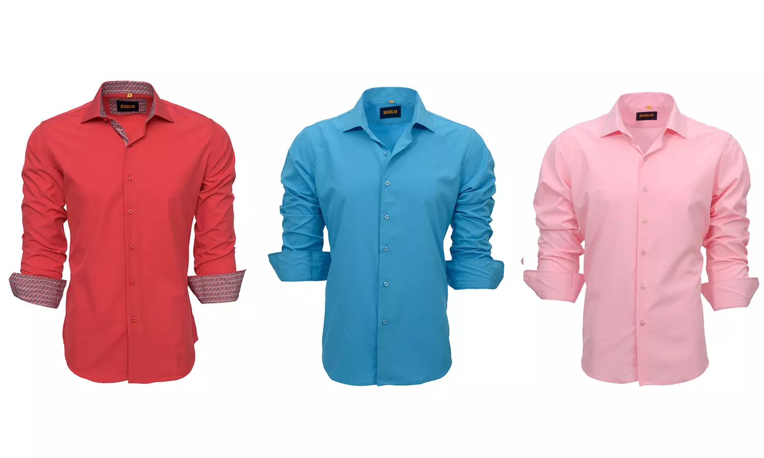 Suslo Couture Men's Solid Slim-Fit Stretch Long-Sleeve Button-Down Shirt (S–3XL) - Primary Image