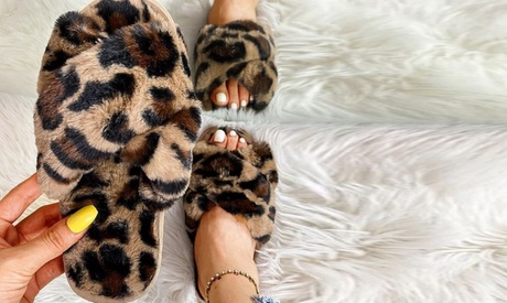 Chaussons doux imprimés animal en fausse fourrure