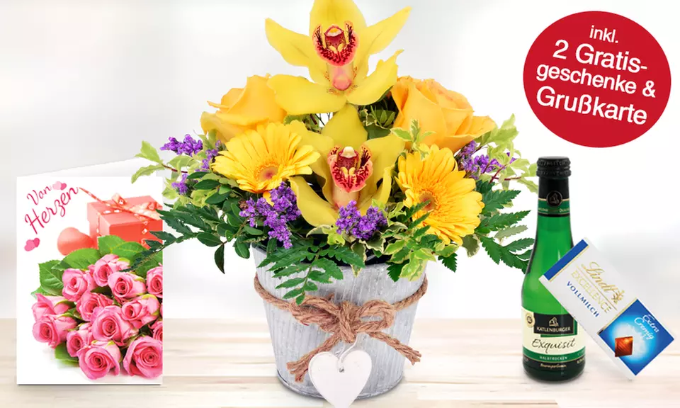 Blumengesteck "Alles Liebe" oder "Orchideengruß" in versch. Farben