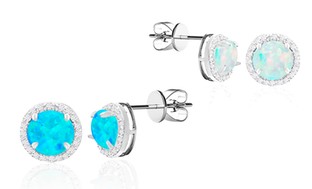 2.84 CTTW Genuine Ethiopian Opal and Diamond Accent Studs