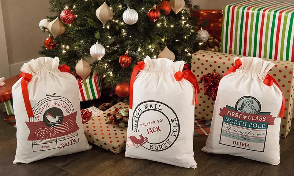 Personalized Drawstring Santa Gift Bags from Qualtry (Up to 87%) - Primary Image