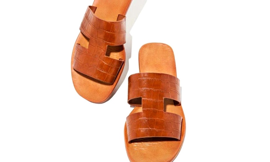 Image 4: Faux Leather Double Strap Slider Sandals