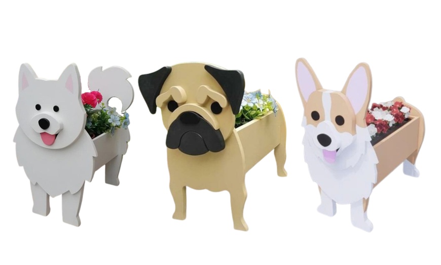 Image 1: Creative Dog Wooden Planter