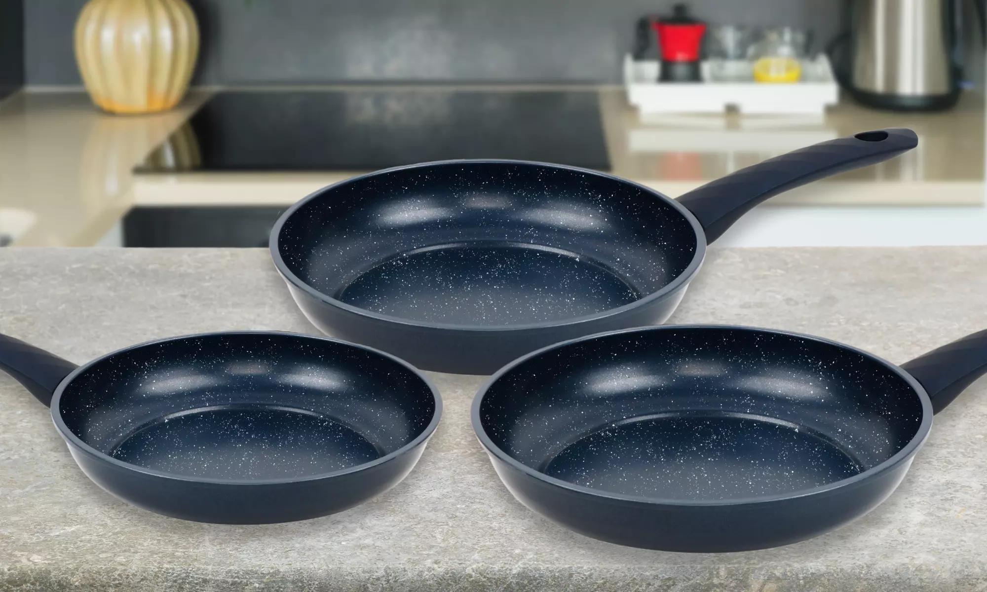 Set di 3 padelle rivestite in marmo Herzberg