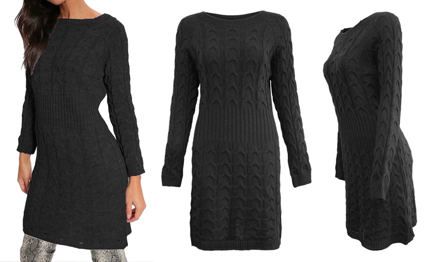 Image 4: Cable Knit Jumper Ribbed Waist Dress