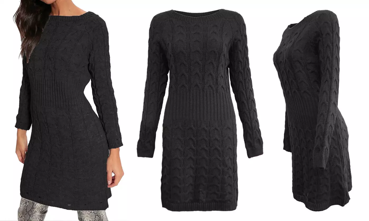 Cable Knit Jumper Ribbed Waist Dress