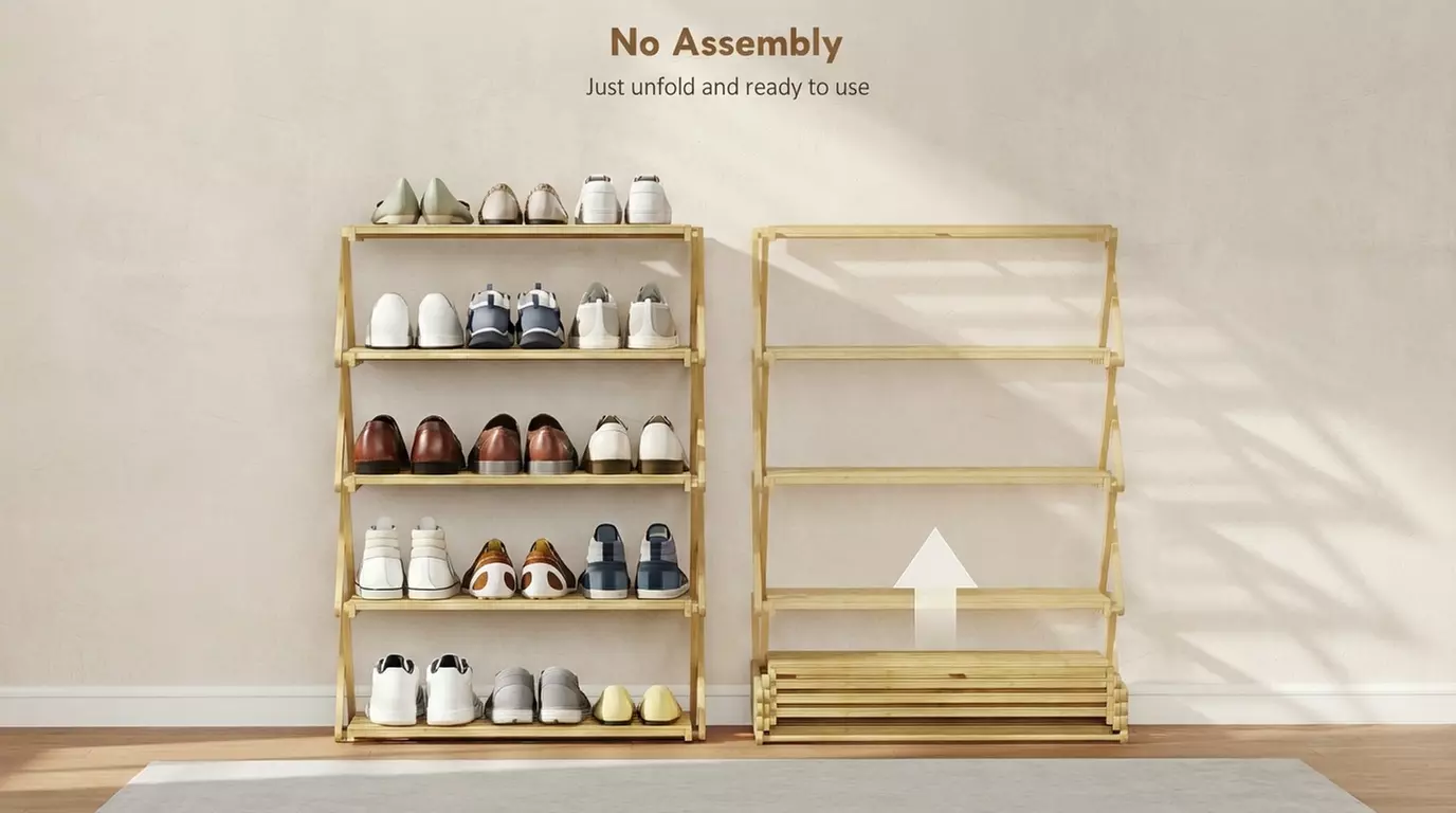 HOMCOM Foldable Bamboo Shoe Rack