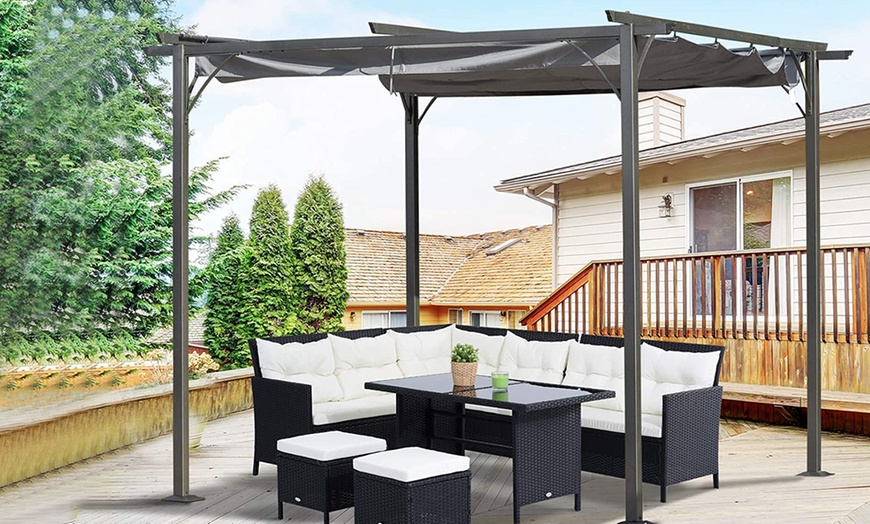 Image 10: Outsunny Retractable Metal Pergola Canopy