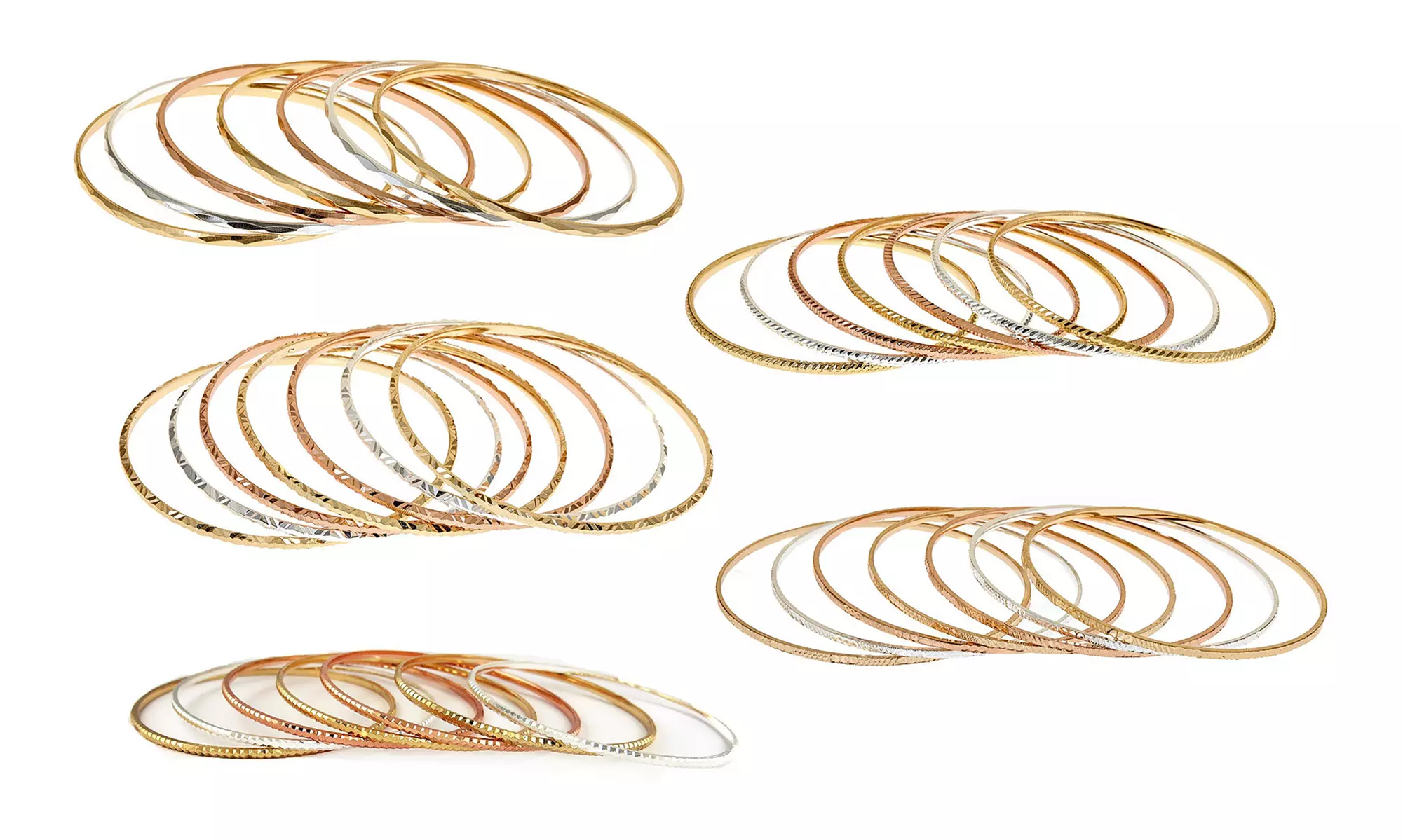 Set of 7 18K Yellow , White and Rose Gold Stackable Bangle Set